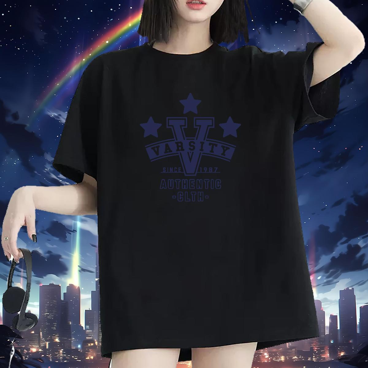 Lady Women Tshirts 100% Cotton 230g letter Hip Hop Street Woman T Shirts O Neck Short Sleeves Cartoon Anime Tees