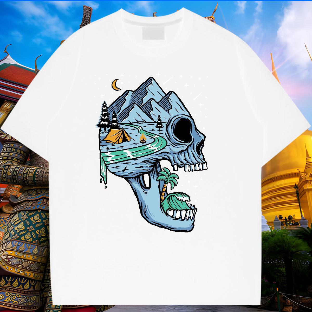 Cool Design T Shirts Men 230g 100% Cotton skull Casual Black Oversized Breathable Short Sleeve Men Tshirts 2024 DIY Polos