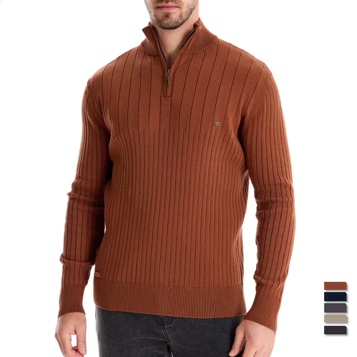 AIOPESON Mens Plain Neck Quarter Zipper Pull up Sweater Autumn Casual Business Knitted 240824