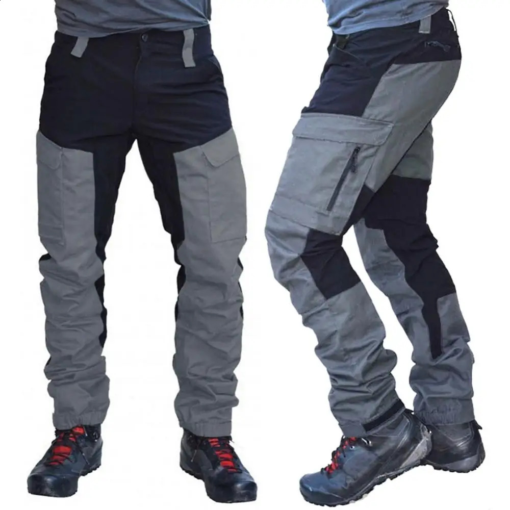 Men Fashion Color Block Multi Pockets Sports Long Cargo Pants Work Trousers 240812