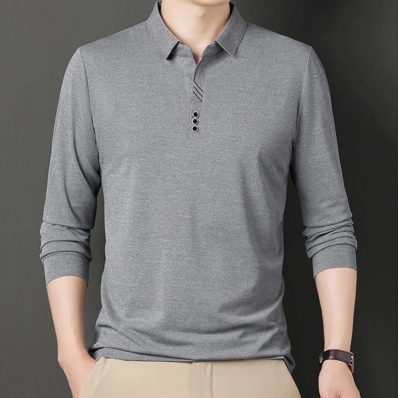 Spring Autumn Korean Fashion Polo Shirt for Men Business Casual Long Sleeve Button Tee Shirts Solid Slim Tops Ropa Hombre 240824