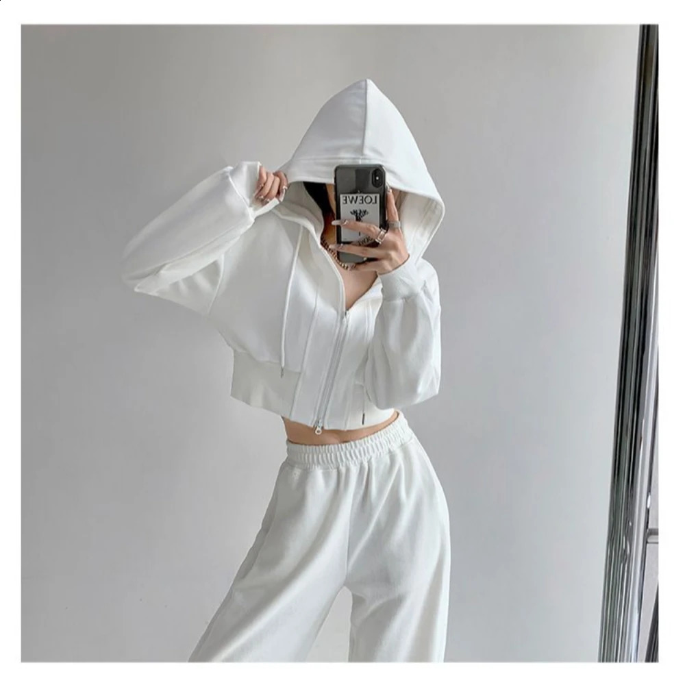 American Retro Sports College Style Hoodie For Womens Double Zippered Waist Slimming Short Long Sleeved Cardigan Jacket Trendy 240824