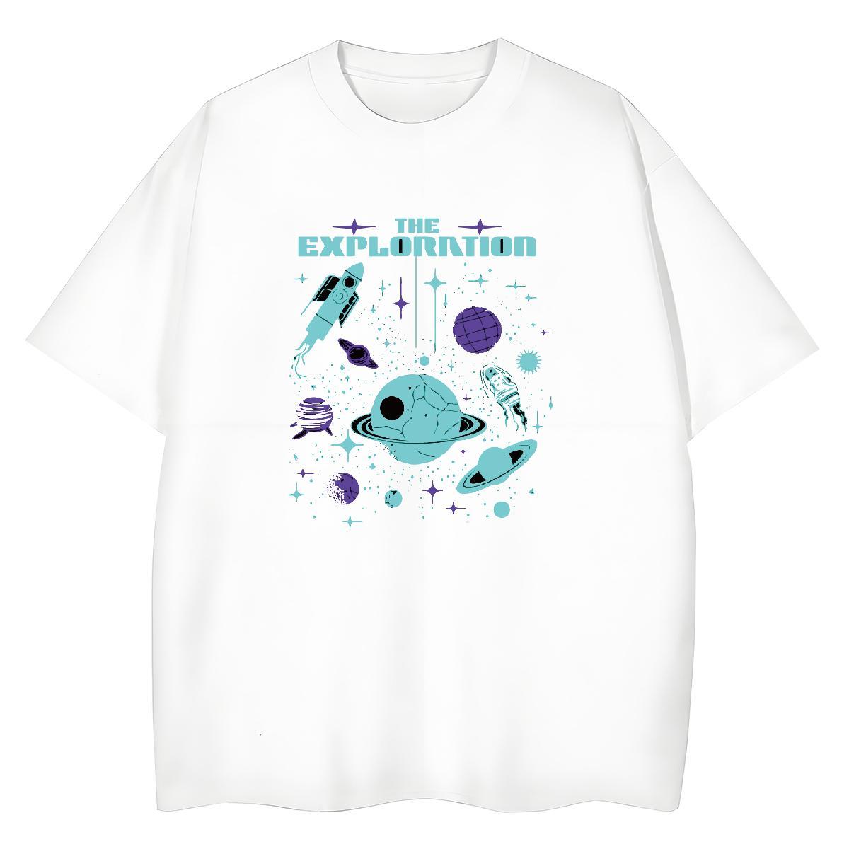 Loose fit Couples T Shirts 100% Cotton 230g planet Daily Wear T-Shirts Short sleeve Soft Plus Size Custom Tops Tees