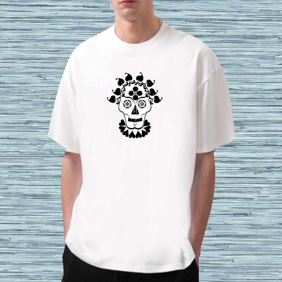 Soft Man T Shirts 230g 100% Cotton skull Outdoor Cartoon Printing L-4XL Round Neck Short Sleeve Men Tees Fashion New Tops Tees