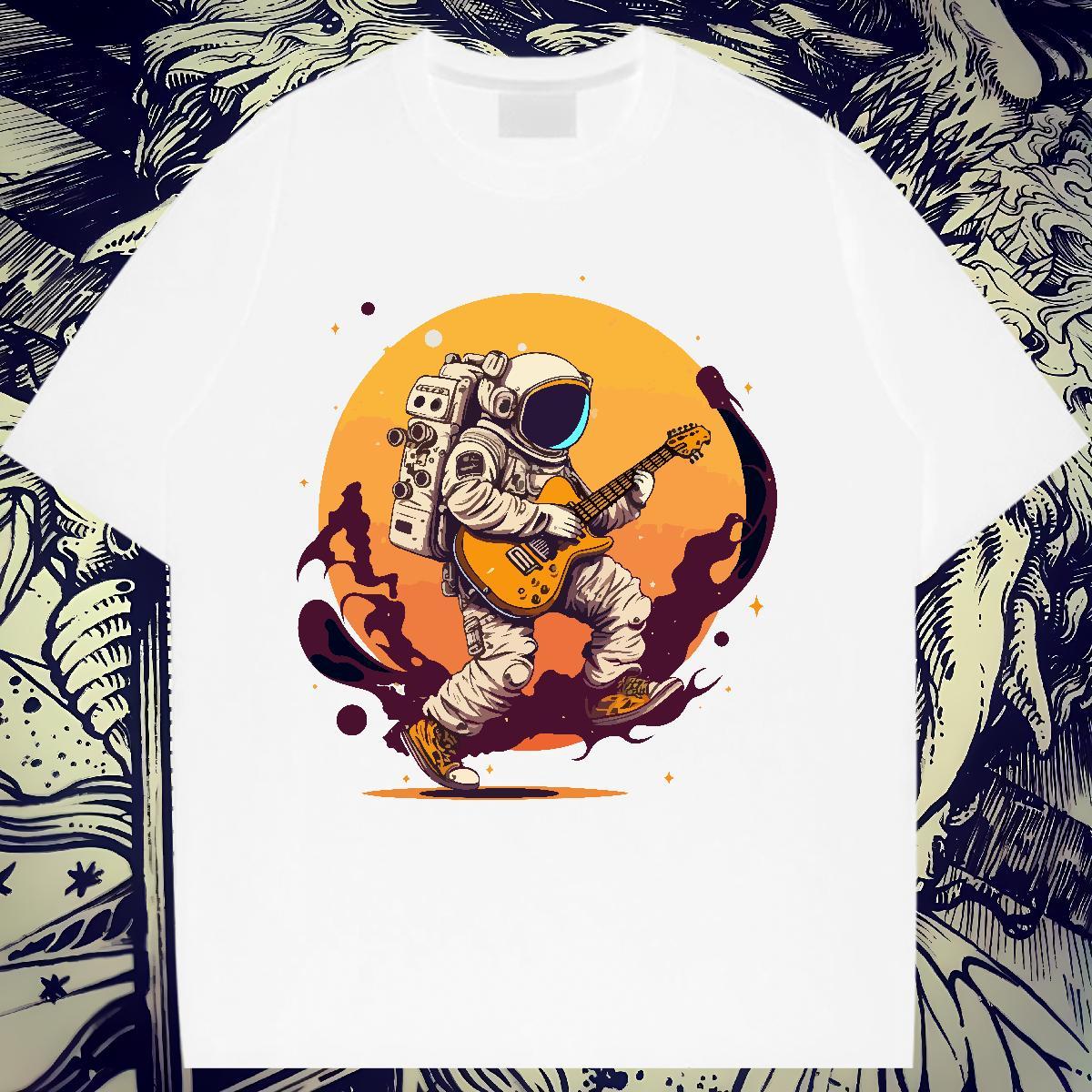 Lady Unisex Tshirts 230g Cotton cosmonaut Daily Outfit T Shirt For Woman Short sleeve Soft Anime Print Tops Tees