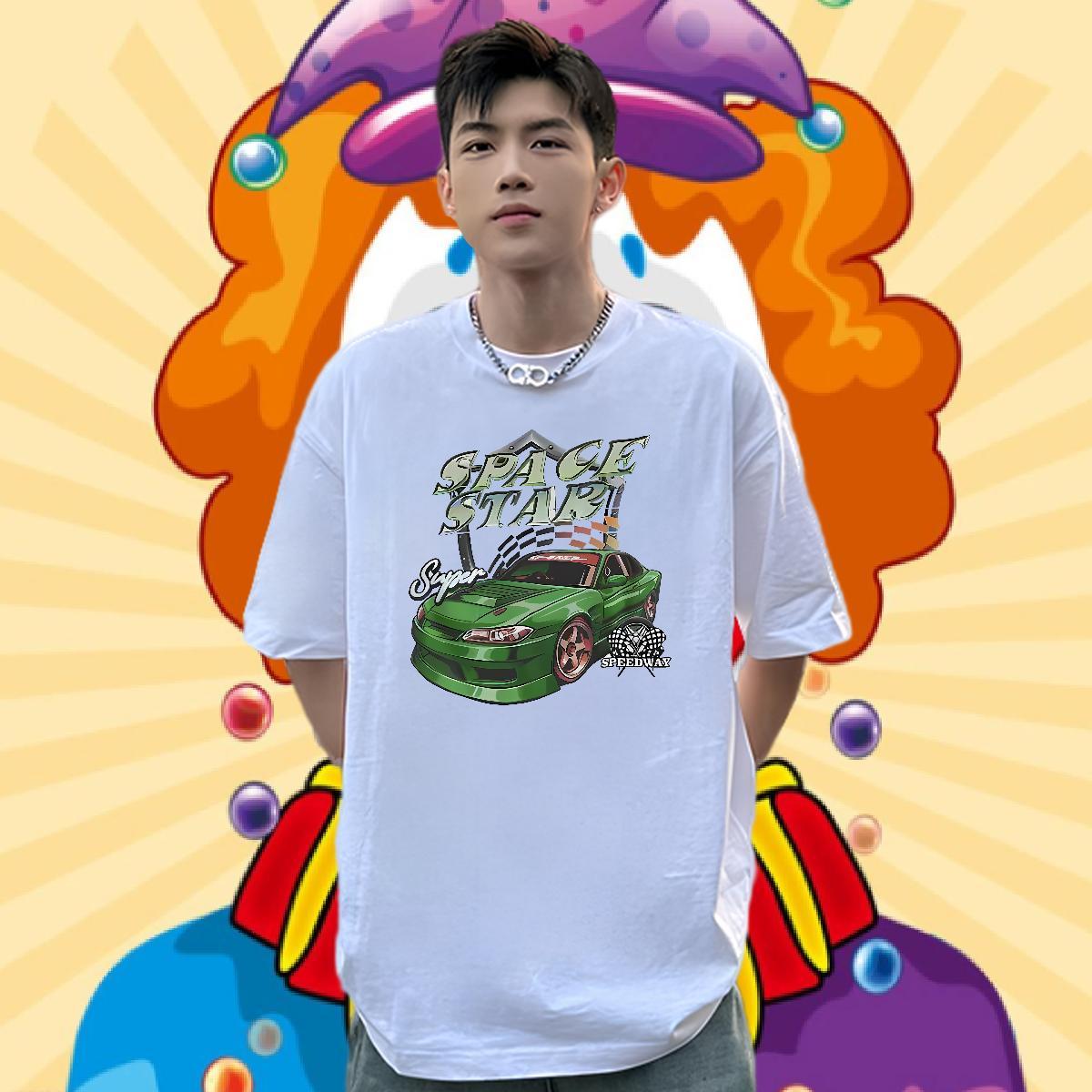 New Arrival Men Tees green car Home Outdoor 230g Pure Cotton Tees Shirts Breathable Short Sleeve Cool T-Shirts for Men Oversized