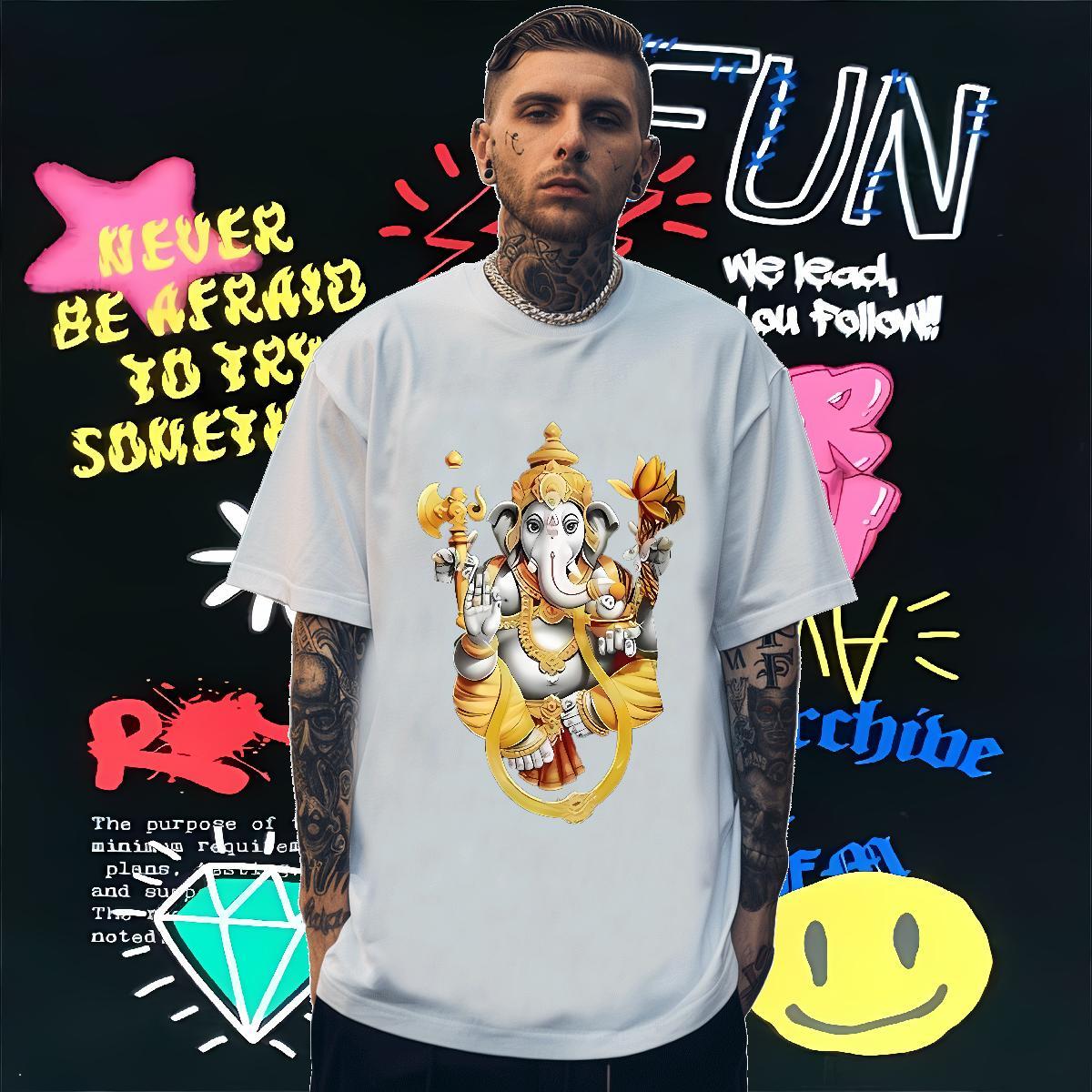 Comfortable T Shirt For Man 230g Cotton Ganesha Sports Casual Anime Round Neck Short Sleeve Men Tshirts Fashion Designer Polos