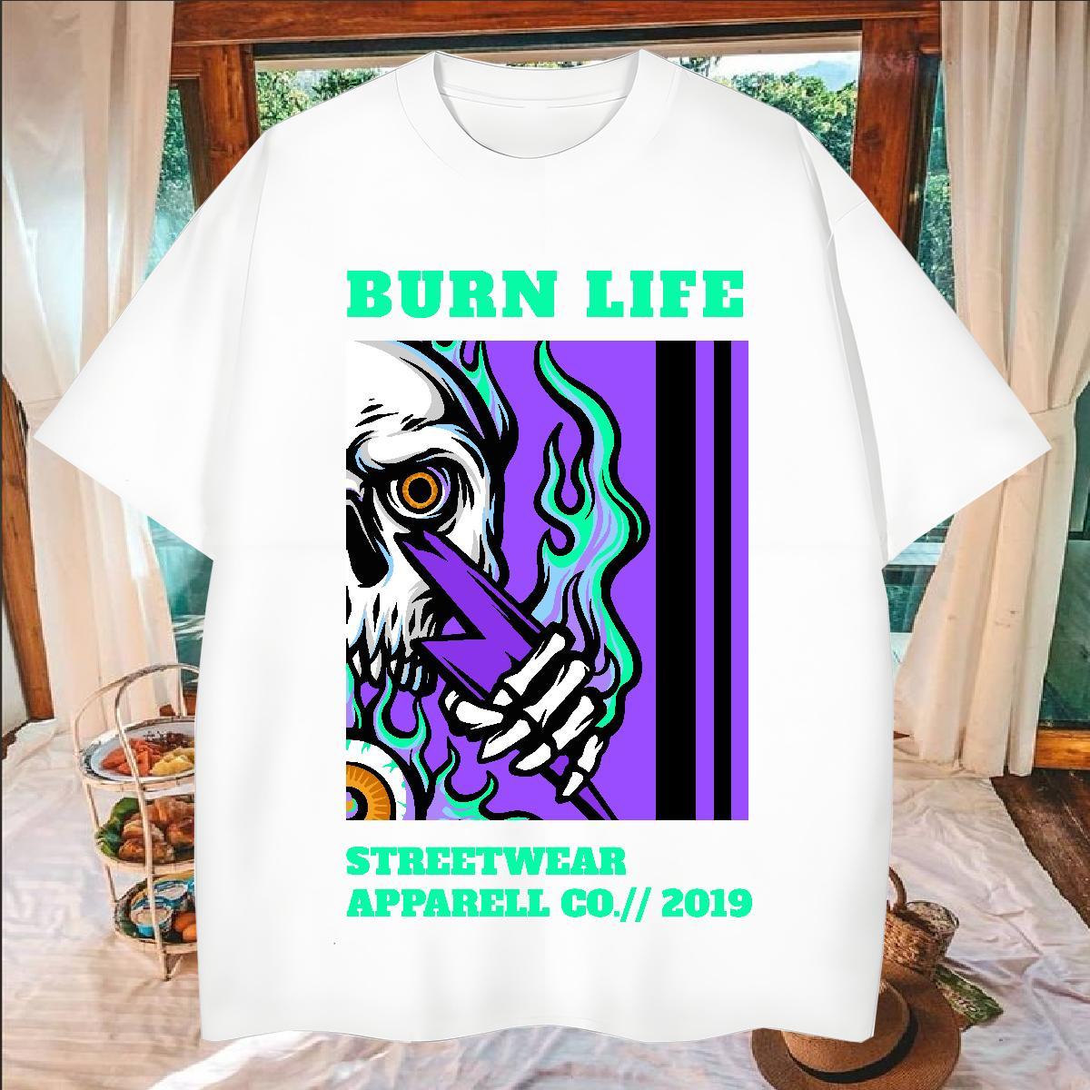 Wholesale T-Shirts for Men 100% Cotton 230g skull High Street Hip Hop Customized Print O-Neck Short Sleeve Mens Tshirts Classic Casual Tee Shirt
