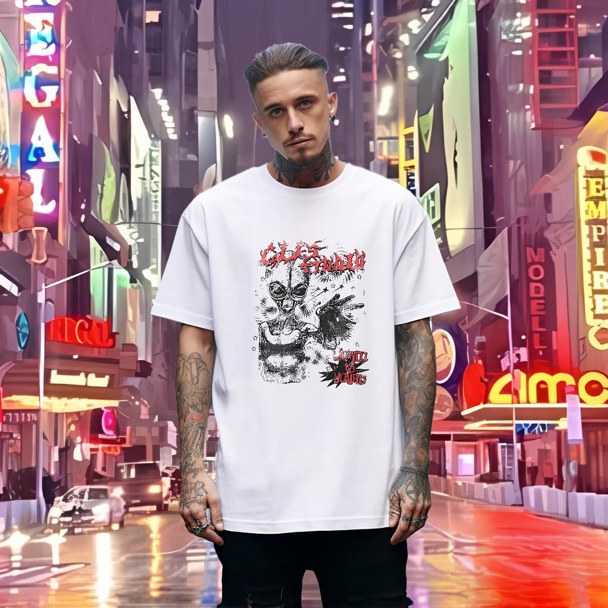 Cool T Shirts Men 230g 100% Cotton skull Anime Printing Street Skull Breathable Crew Neck Men Tshirts Designer Tees Shirts