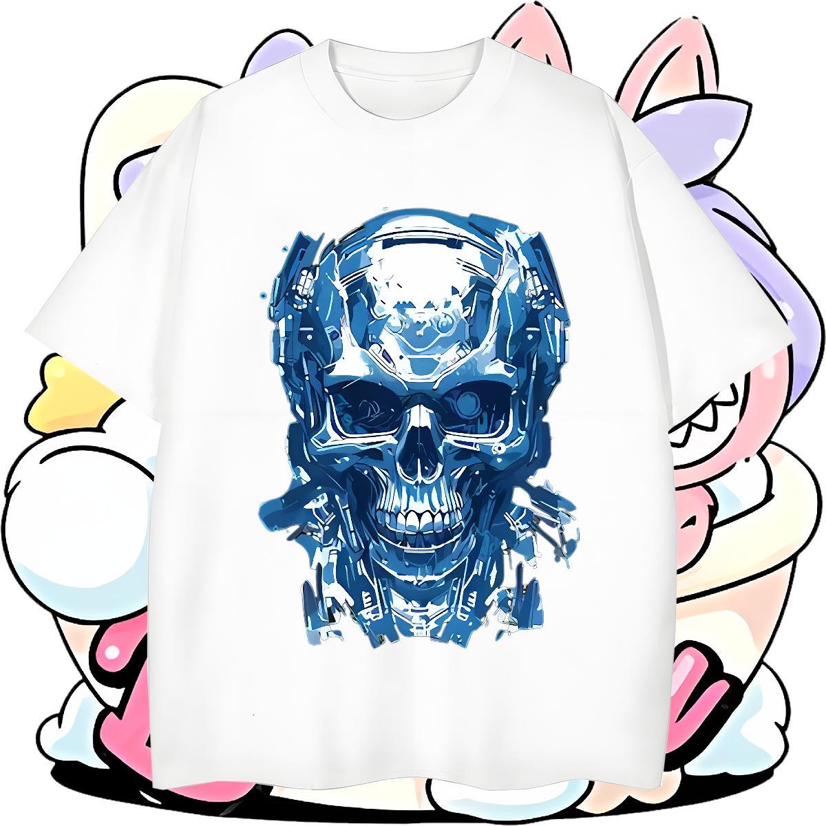 Loose Fit T-Shirts for Men 230g Cotton skull Daily Wear Custom Cartoon Breathable Crew Neck Mens Tshirts Wholesale Tops Tees