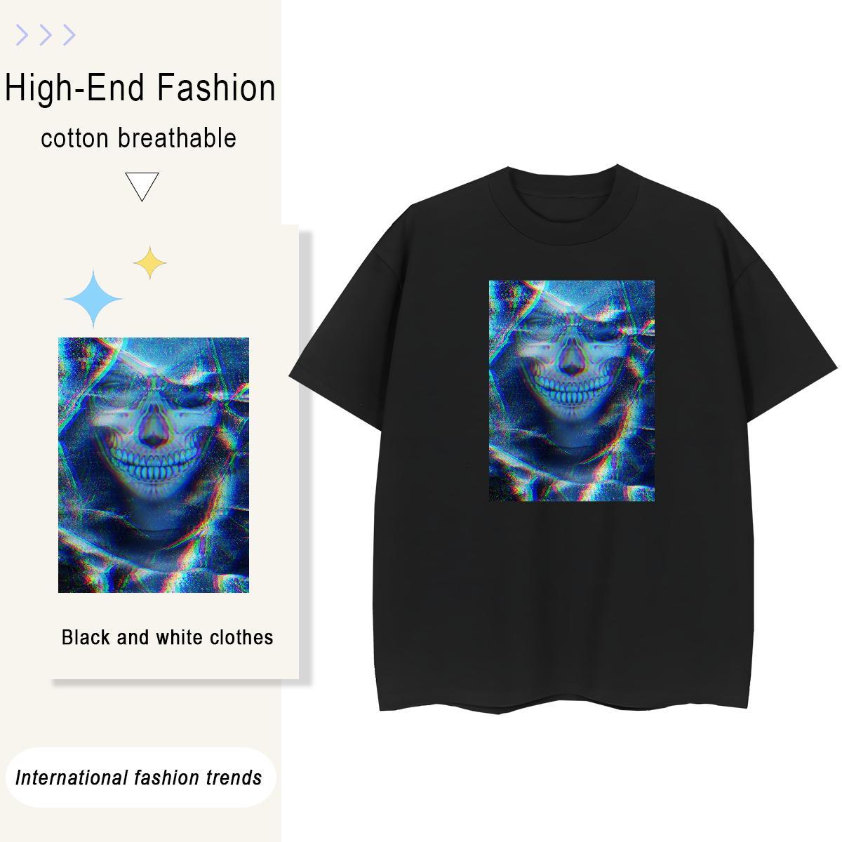 Popular Man T Shirts 100% Cotton 230g skull Hip Hop Street DIY Anime O Neck Short Sleeves Men Tshirts Classic Casual Top Tees