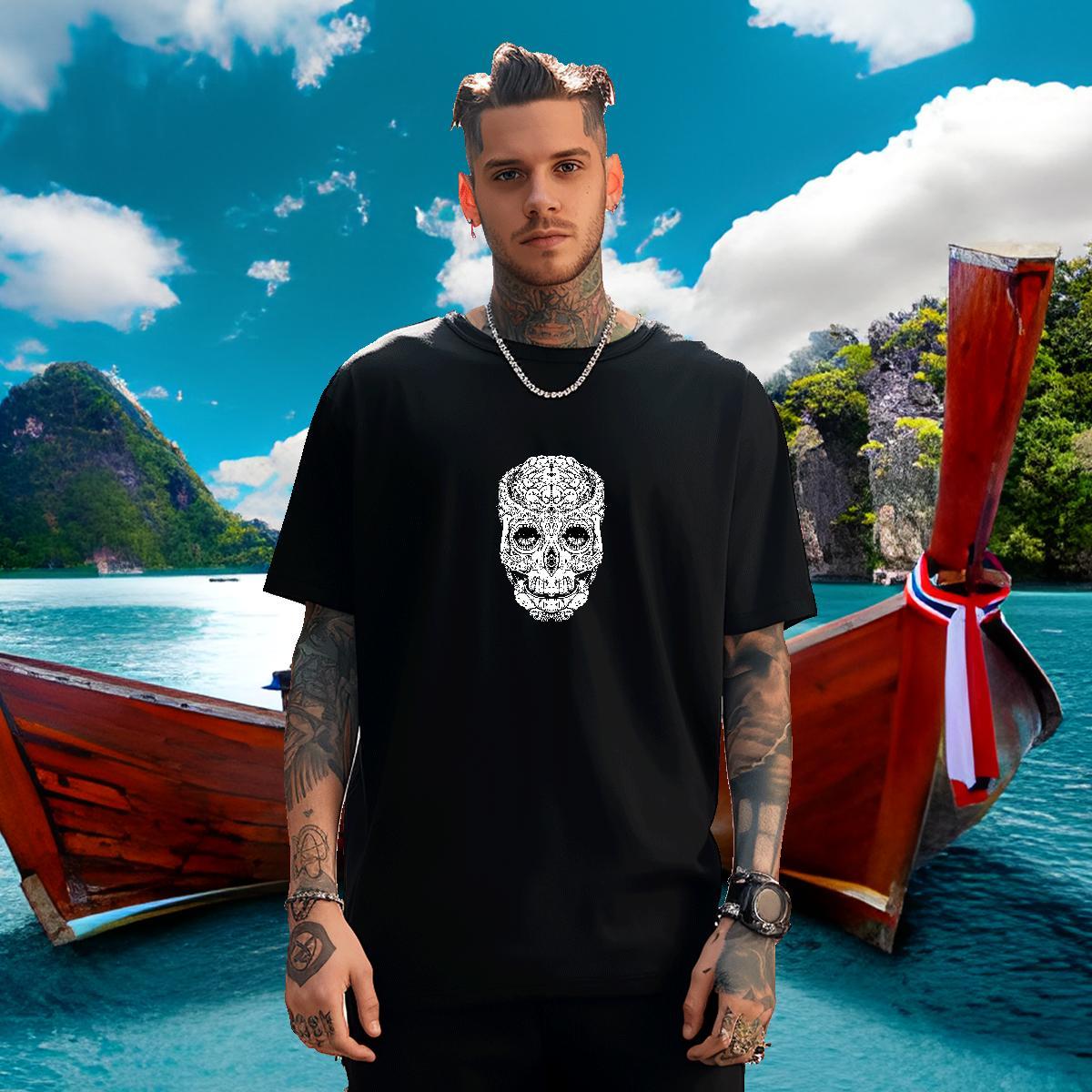 Free Shipping Men T Shirts 230g Cotton skull Street Wear Cartoon Printing L-4XL Round Neck Short Sleeve Men Tshirts Designer Fashion Tee Shirt