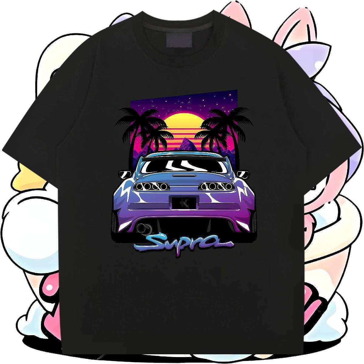Cool Design T Shirts Men 230g 100% Cotton car Summer Casual DIY Anime Short Sleeve Soft Men Clothes T-Shirt 2024 DIY Tops