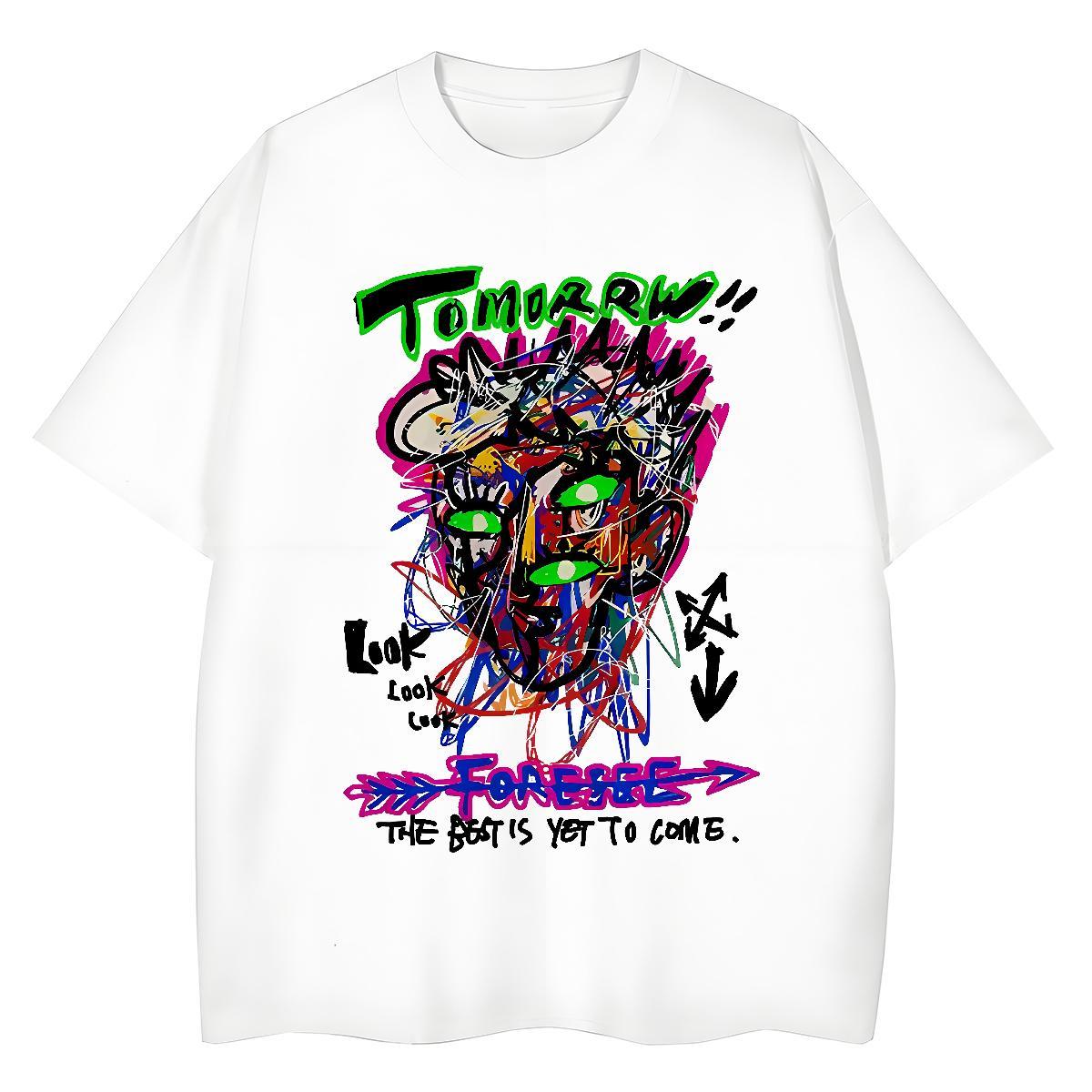 5A Unisex Tshirts 230g Cotton graffiti Beach T Shirt For Woman Crew Neck Plus Size Cartoon Clothings