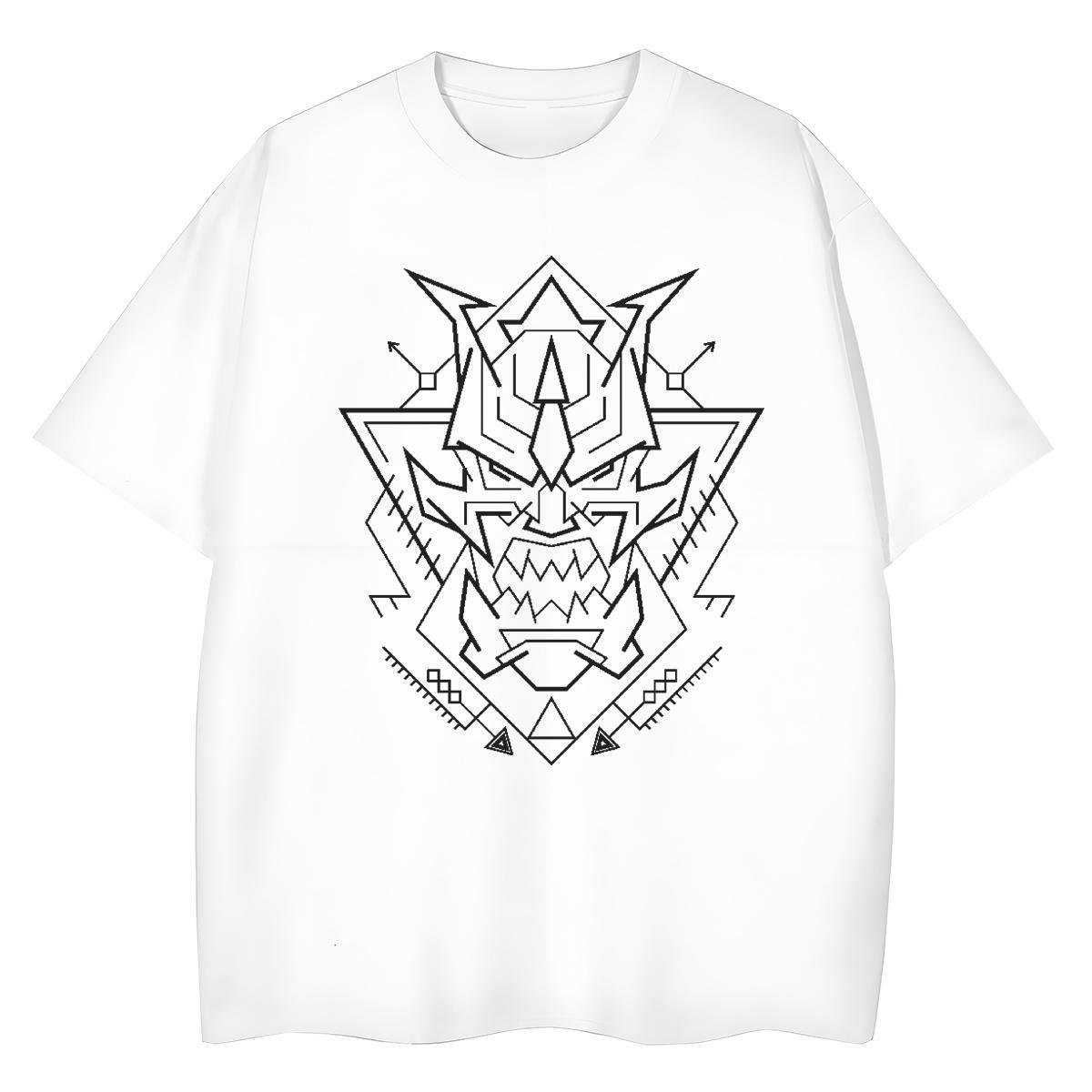Loose fit Women Tees 230g Cotton Lines Casual T Shirt For Woman Breathable Short Sleeve Anime Print Polos