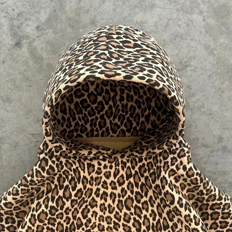 DEEPTOWN Leopard Print Hoodies Women Y2k Streetwear Hip Hop Oversize Harajuku Cheetah Print Hooded Sweatshirt Vintage Autumn 240824