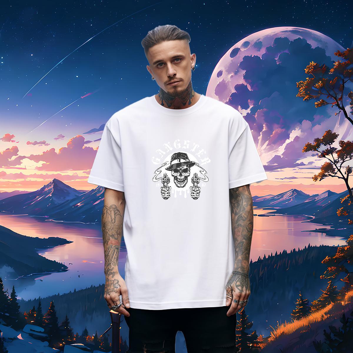 Brand T Shirts Men 230g Pure Cotton skull Daily Wear Plus Size Cartoon Breathable Short Sleeve Men Clothes T-Shirt Wholesale Tees Shirts