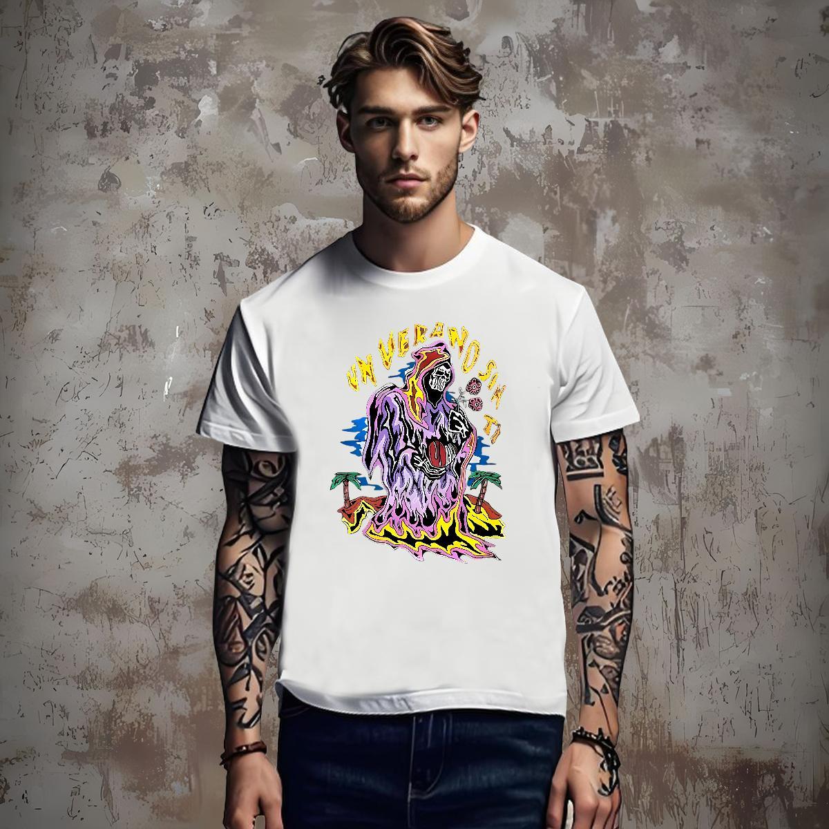 Popular Men T Shirts 100% Cotton 230g halloween Casual Beach White Plus Size Pure Cotton Men Tees Factory Direct Clothes