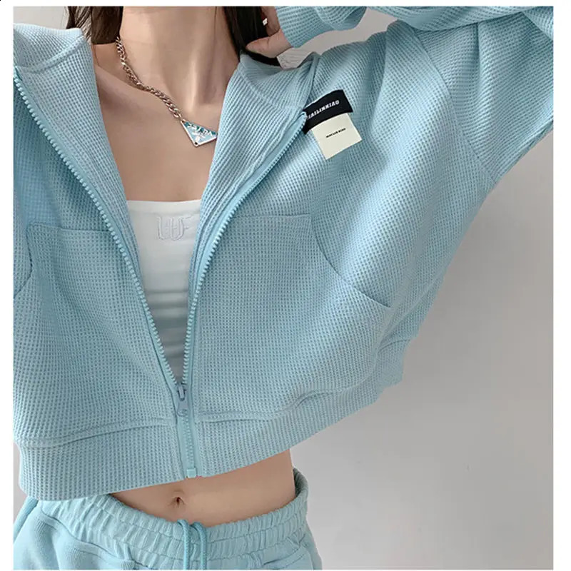 Harajuku Women Sweatshirts Korean Fashion Sportswear Female Zip Up Hoodies Vintage Streetwear Basic Casual Cropped Top Autumn 240824