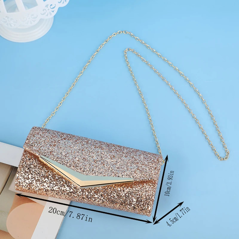 Stylish Evening Party Bag Sequin Clutch Elegant Chain Wedding Crossbody For Women Envelope Handbag 240824Z