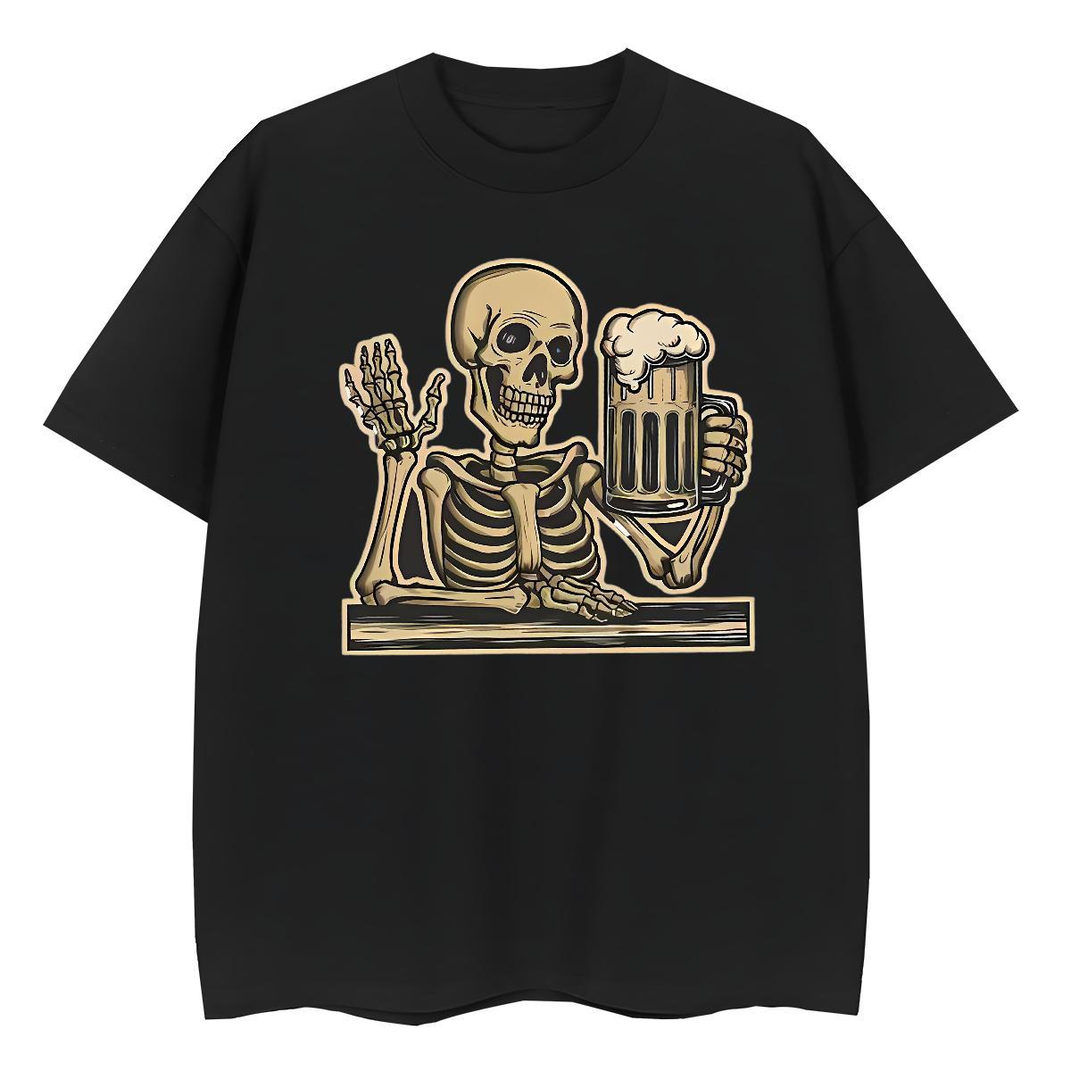 Comfortable T-Shirts for Men 230g Pure Cotton skull Summer Casual Graphic Crew Neck Breathable Couples T Shirts Fashion New Polos