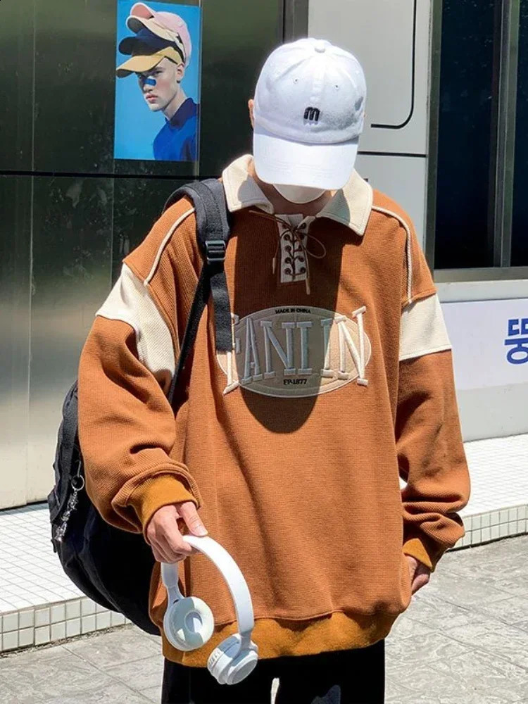 Male Clothes Sweatshirts T Polo Shirts for Men Baggy Tops Graphic Embroidery Waffle Funny Social Fashion Trends Full Sleeve 240824