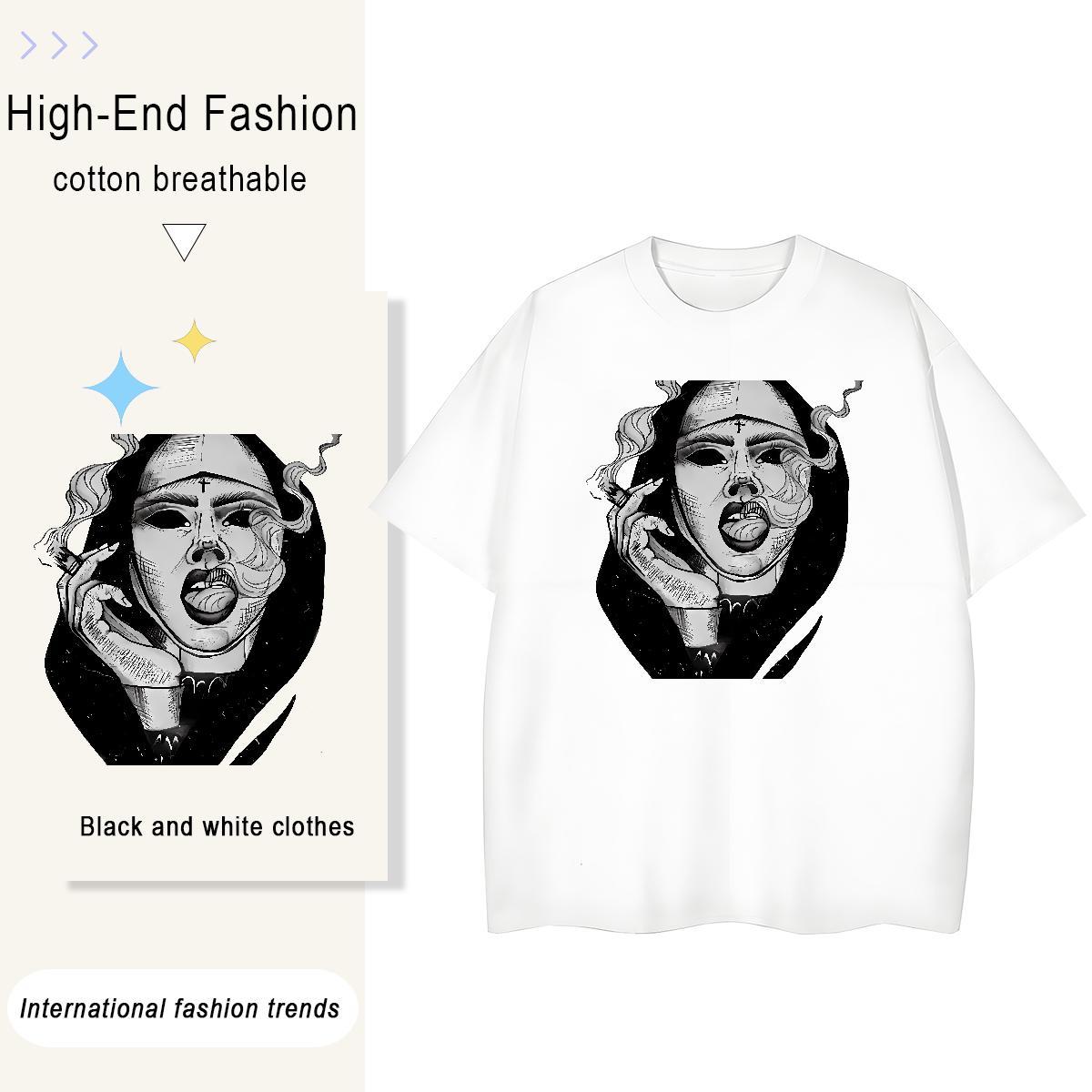 Comfortable Women Tees 230g Pure Cotton nun Sports Street Wear T Shirts Women O-Neck Short Sleeve Anime Print Clothes Shirt