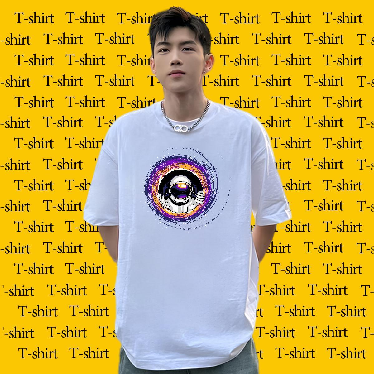 Classic Men T Shirts 100% Cotton 230g spaceman Summer Casual Asian Size Short Sleeve O-Neck Men Clothes T-Shirt 2024 New Tops Shirt