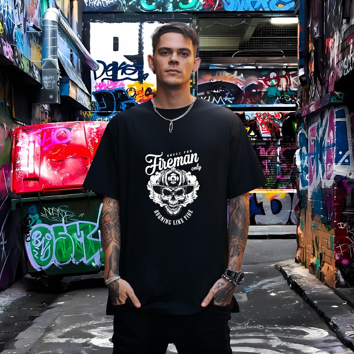 Cool Design T Shirt For Man 230g 100% Cotton skull Beach Skull Breathable Crew Neck Mens Tshirts DIY Clothes
