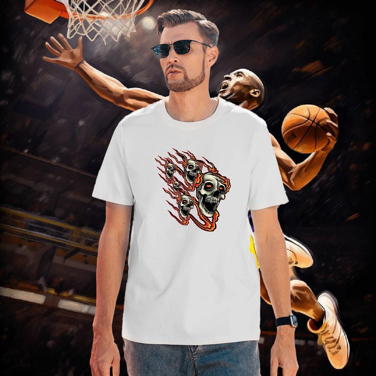 Free Shipping T shirt 230g Cotton skull High Street Hip Hop Black White Crew Neck Mens Tshirts Fashion New Tops