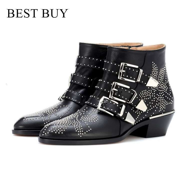 Denim Round Headed Rivet WER Boots, Susanna Studded Genuine Leather Ankle For Women, Botas Mujer Boots