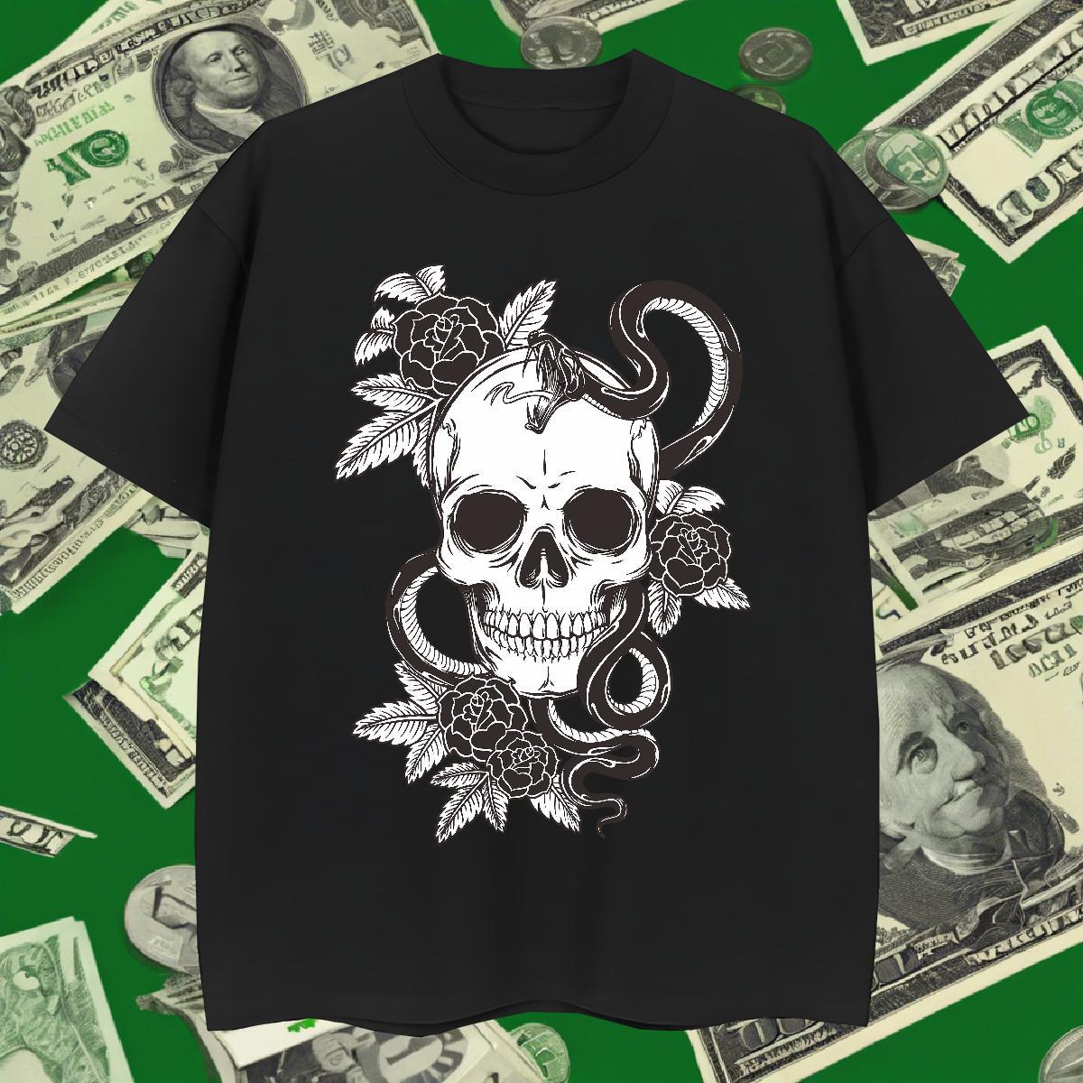 Comfortable T Shirt For Man 230g Cotton skull Street Casual Custom Cartoon Short Sleeve Soft Men Tshirts Customized Clothings
