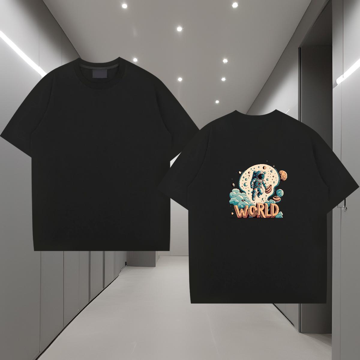 Comfortable T-Shirts 230g 100% Cotton spaceman Casual Beach White Plus Size Breathable Crew Neck Mens Tshirts 2024 New Tops