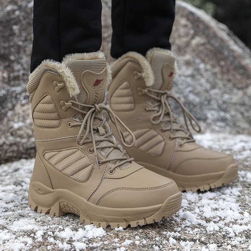 Winter high top waterproonkle mens thick and warm oversized snow hiking boots outdoor cotton sports shoes 240824