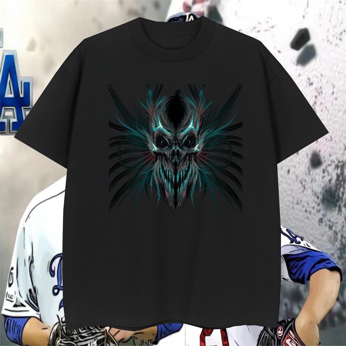 Unisex Mens T Shirts 230g Cotton skull Street Wear Graphic Breathable Short Sleeve Men Clothes T-Shirt Casual New Tshirts
