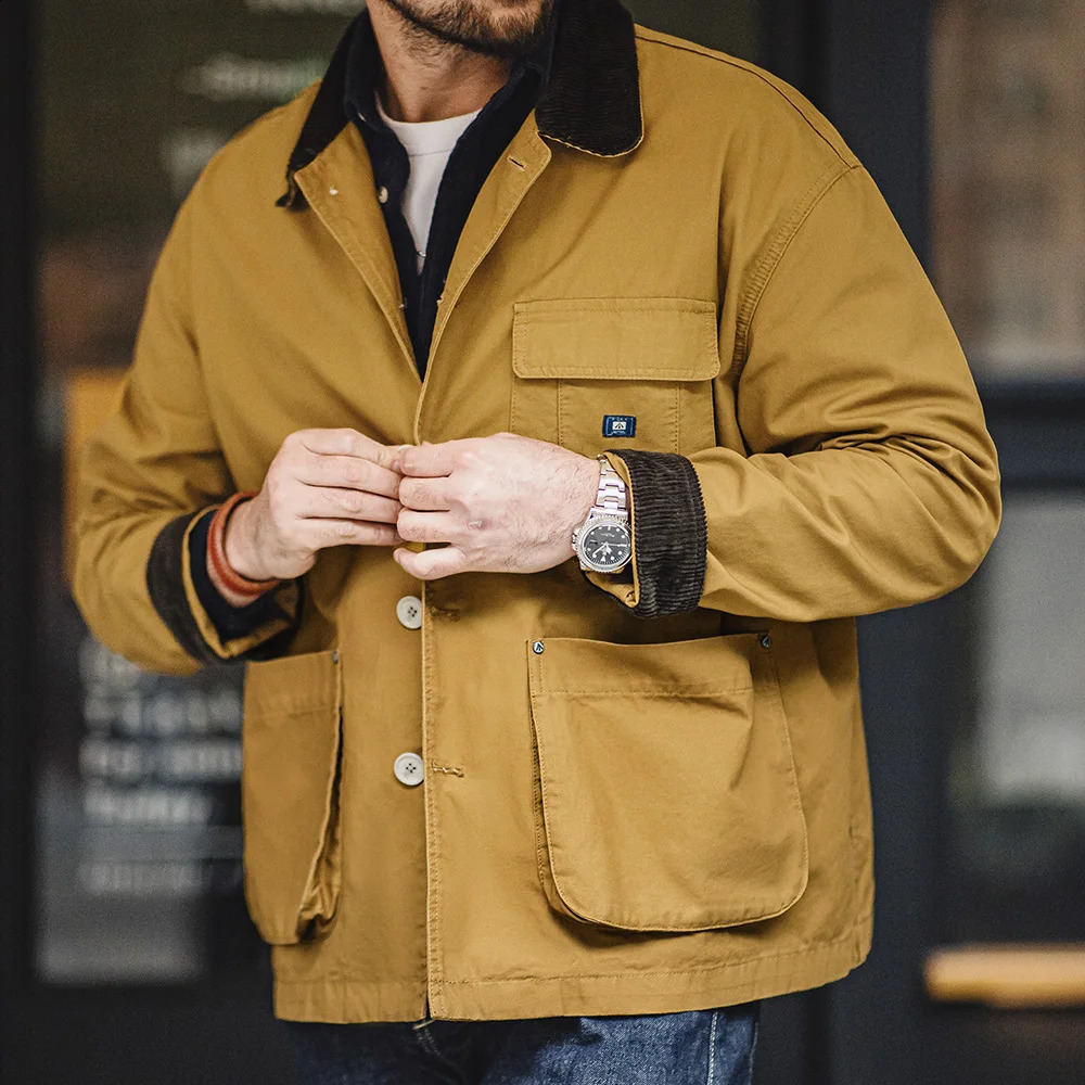 Maden American Retro Hunting Lapel Plus Size Short Jackets Mens Outwear Spring and Autumn Clothing 240824