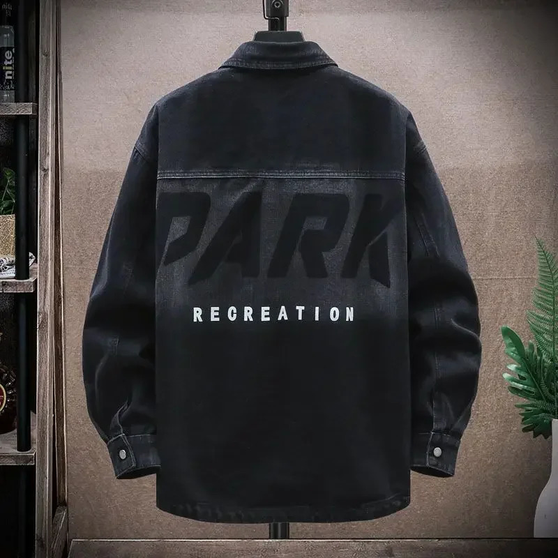 Mens denim jacket autumn black mens printed with Korean clothing price fashionable winter oversized G 240824