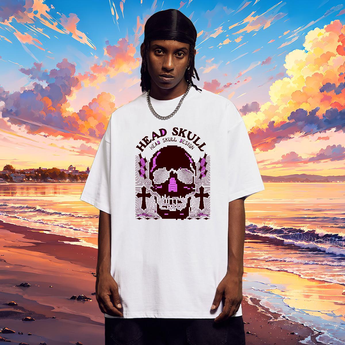 Wholesale T shirt 230g Pure Cotton skull Daily Wear Anime Breathable Short Sleeve Mens Tshirts Fashion Tops Shirt