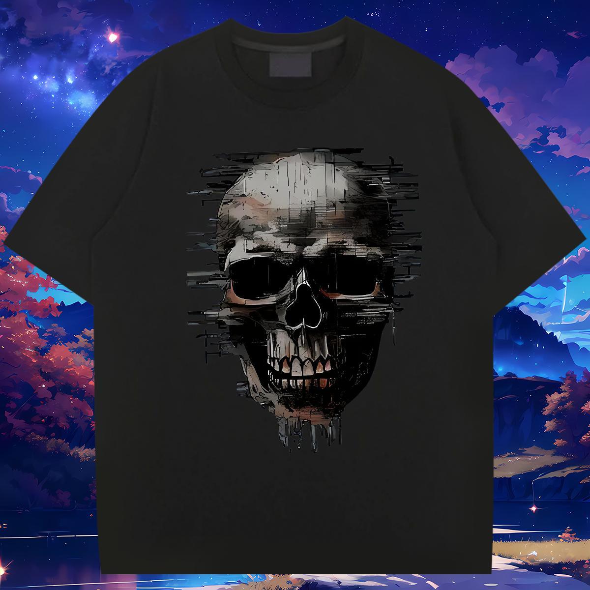 Loose T Shirt For Man 230g Pure Cotton skull Casual Custom Print Plus Size Breathable Soft Men Tshirts Factory Direct Tees