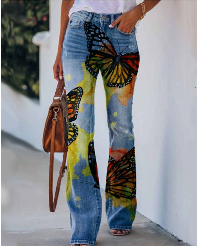 Plus Size Womens Casual Pants Wide Leg Pants Artistic Floral Pattern Pants