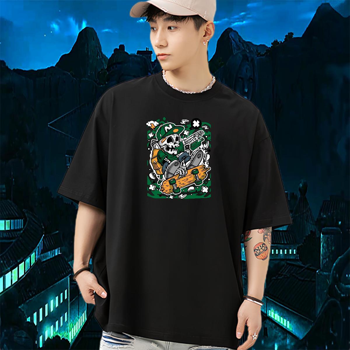Classic T-Shirts for Men 230g Cotton skull Daily Outfit Custom Cartoon Pure Cotton Couples T Shirts New Designer Wear