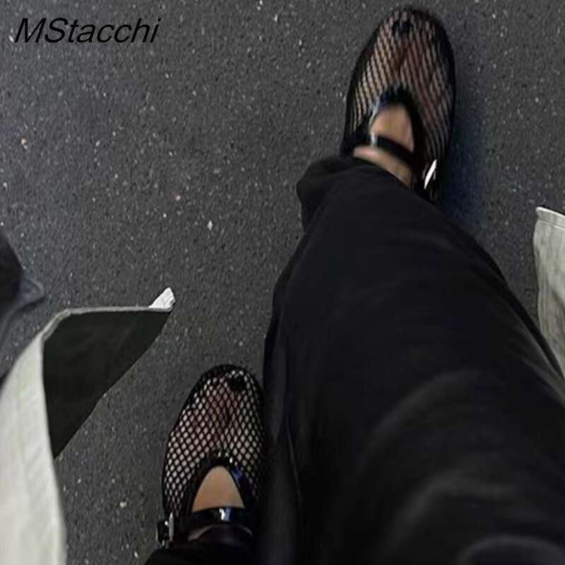 Summer Mesh Falts Sandals Breathable Ballet Comfortable Mary Jane Leisure Buckle Strap Women Loafers Shoes 2024