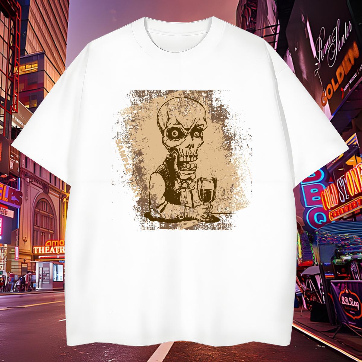 Loose Fit T Shirts Men 230g Pure Cotton skull Casual Beach Plus Size Custom O Neck Short Sleeves Men Clothes T-Shirt 2024 New Tops