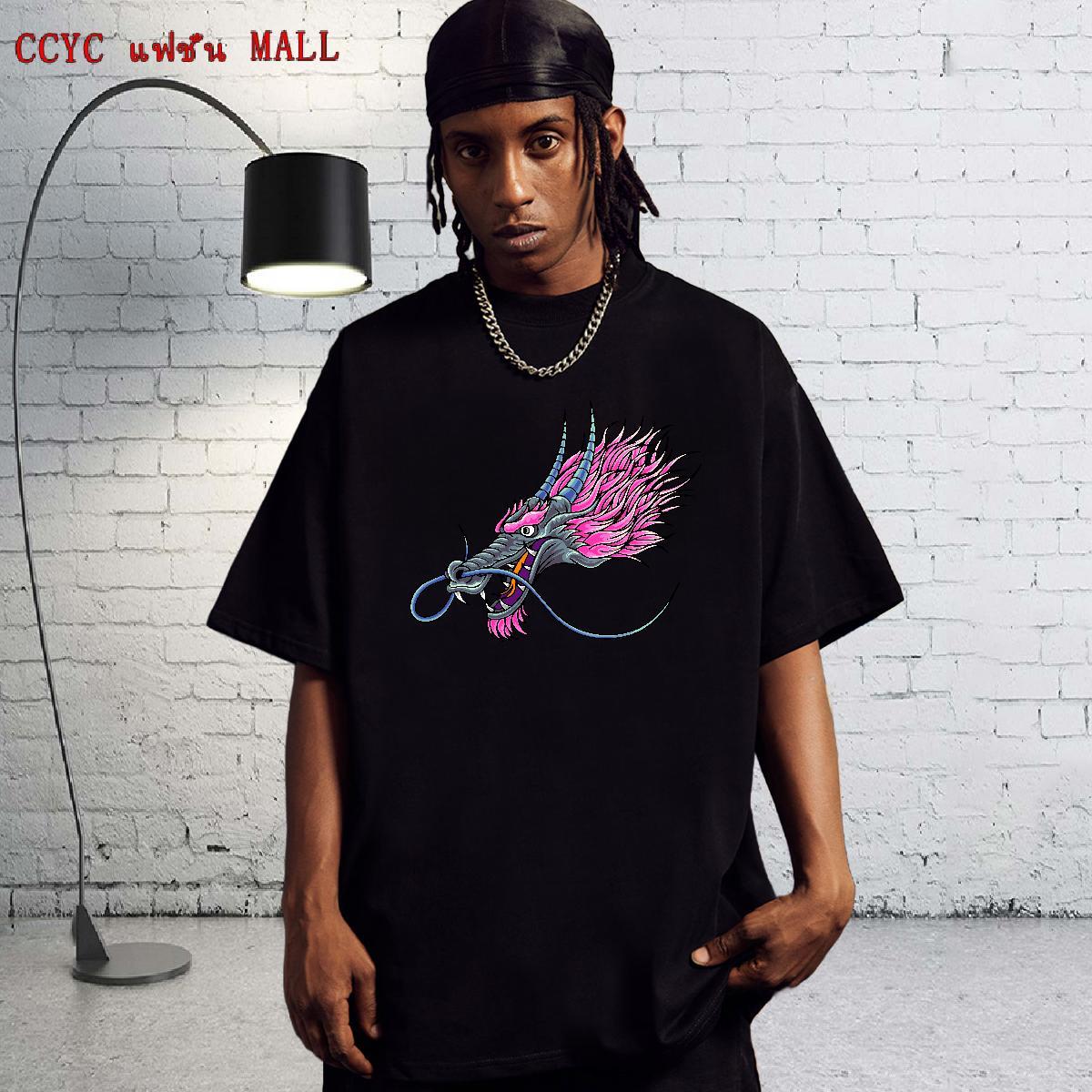 Popular Men T Shirts 230g Pure Cotton dragon head Street Wear DIY Anime O-Neck Short Sleeve Mens Tshirts 2024 Top Tees