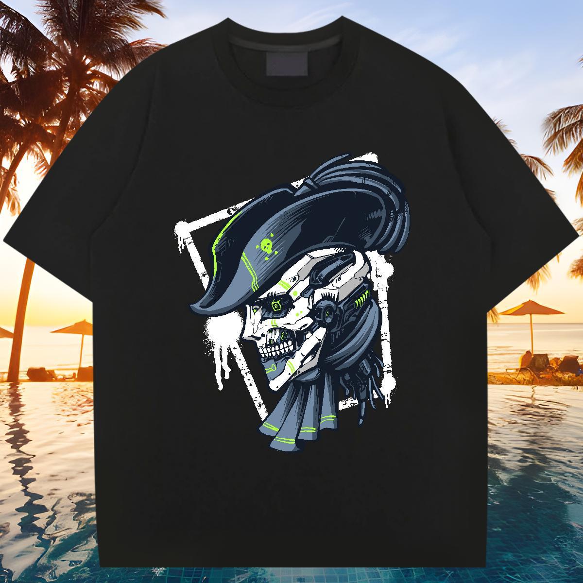 Loose Fit T shirt 230g Cotton skull Casual Beach Skull Pure Cotton Men Tshirts Factory Direct Tops Tees