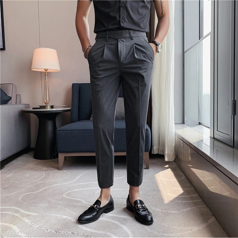 High quality elastic suit pants for mens formal business office social dress pants ultra-thin suitable for casual weddings ankle Trouser Pantalon 2408