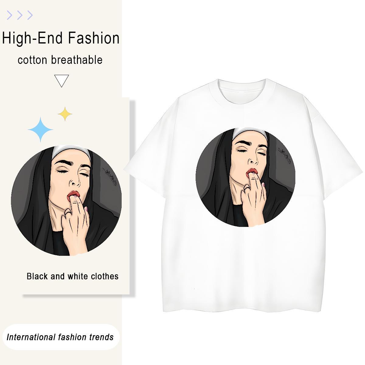 Popular Tshirt for Man Woman 230g Cotton nun Street Wear T Shirts Women Breathable Crew Neck Cartoon Printing L-4XL Tees