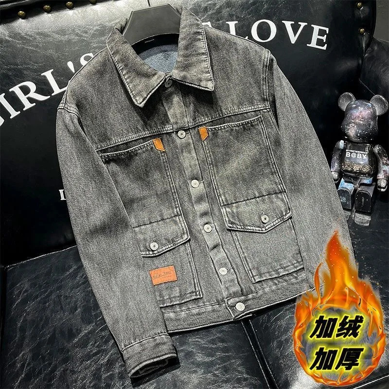 AutumnWinter Fashion Trend Solid Color Cowboy Jacket Mens Casual Loose Comfortable Wool Thick Warm M5XL 240824