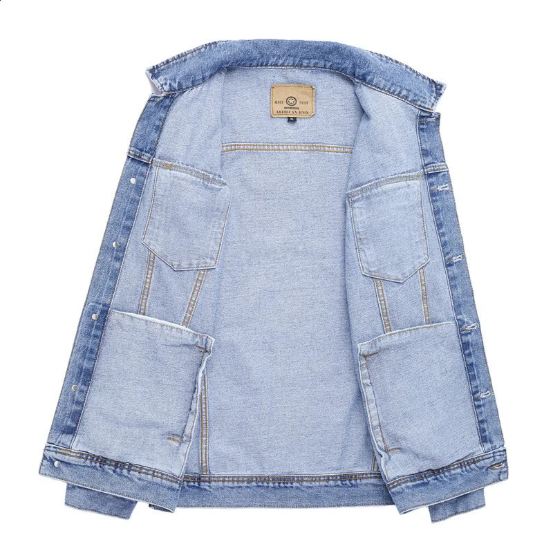 Mens denim jacket in spring and autumn multi pocket mens casual cotton young fashion trend freight clothing 240824