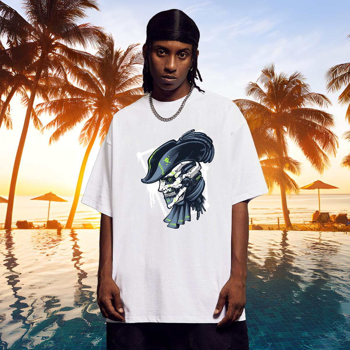 Loose Fit T shirt 230g Cotton skull Casual Beach Skull Pure Cotton Men Tshirts Factory Direct Tops Tees